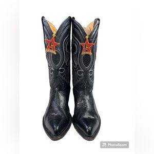 Black Men's Western Leather Cowboy Boots with Star Patch